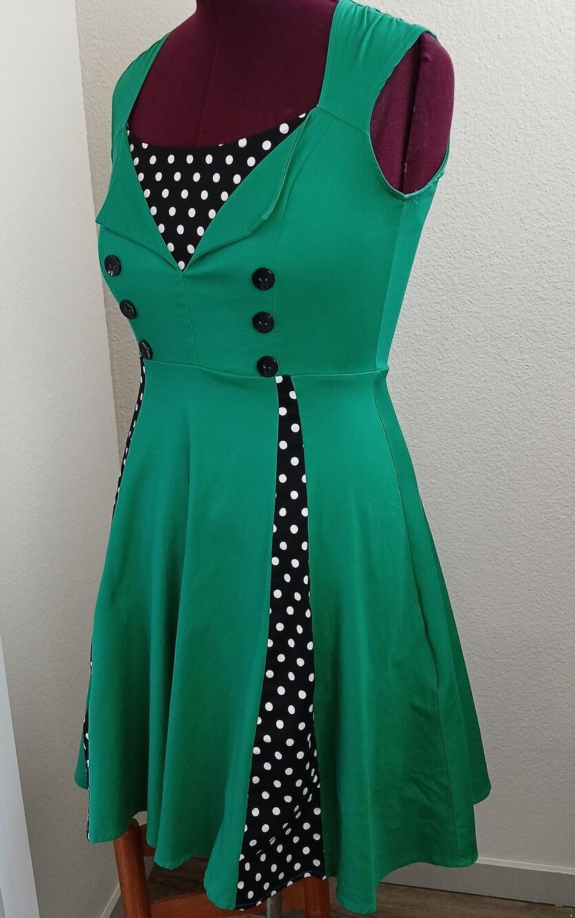 Killreal Polka Dot Retro Swing Dress M sleeveless fit & flare rockabilly green